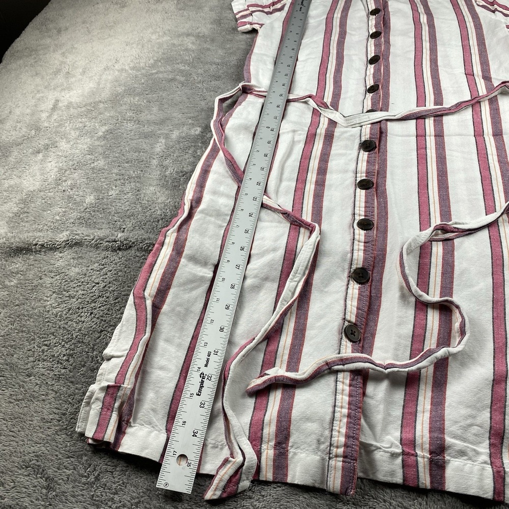 LOFT Linen Shift Dress Button Down Tie Belt Womens 2P Petite Striped White Pink - Picture 6 of 13